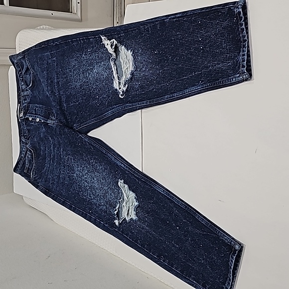 Zara Jeans blue rhinestones distressed 5 pockets, Size 36 button fly Chic - Picture 10 of 11